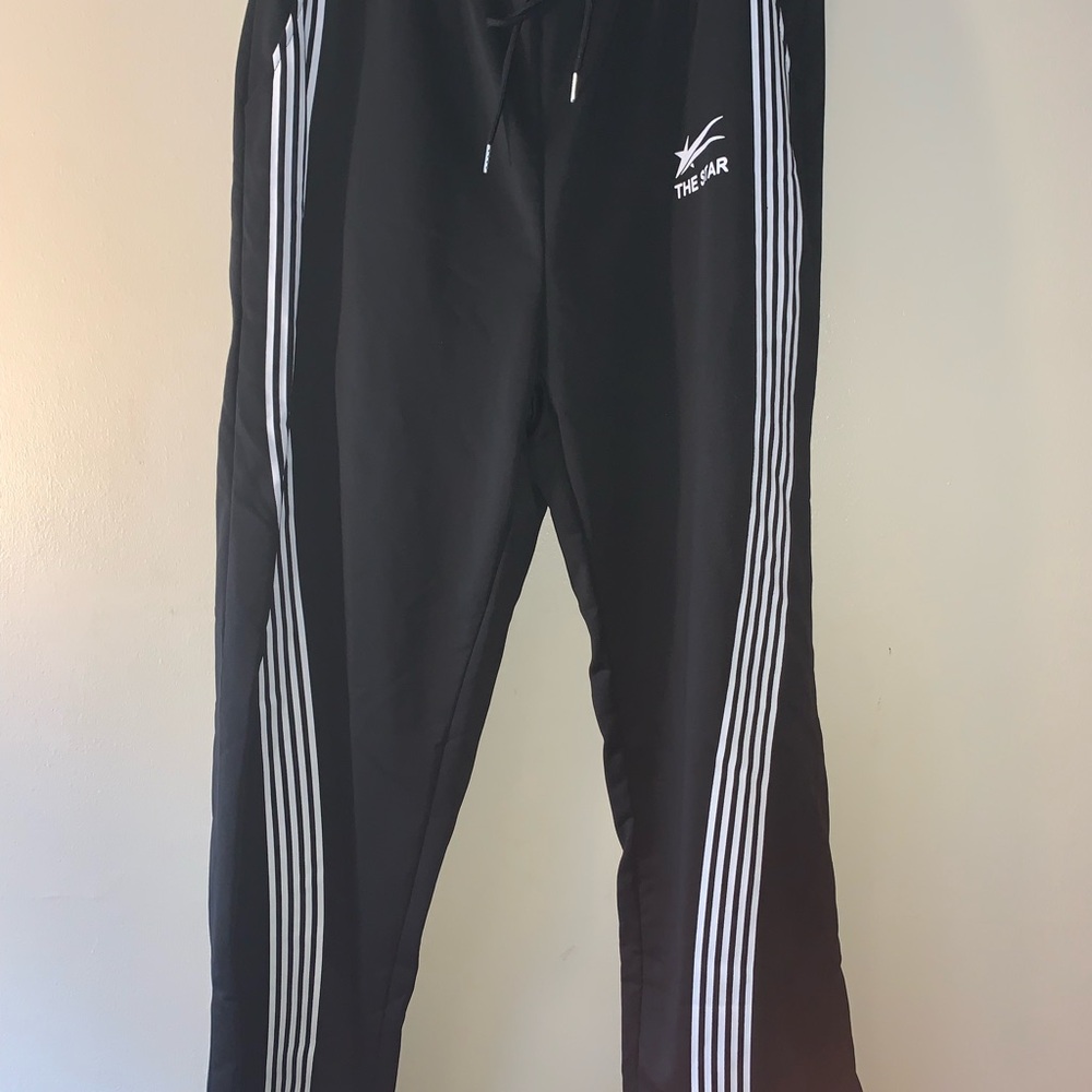 Black Track Pants with White Stripes